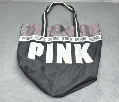 Victoria's Secret Tote Bag Black Silver Shimmer Large Shopper Shoulder Bag - Image 1 of 4