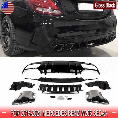 C63 Style Rear Diffuser Exhaust Tips For 2015-21 Benz W205/S205 Sedan C300 C200 - Изображение 1 из 4