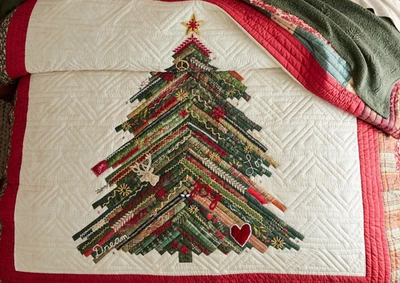 Pottery Barn Winter Dreams King Quilt & 2 Euro Shams, Christmas Tree Patchwork - Image 1 of 4