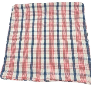 Lauren Ralph Lauren Coral Red Blue Plaid Throw Pillow Cover 20 x 20 Square Vtg - Picture 1 of 10