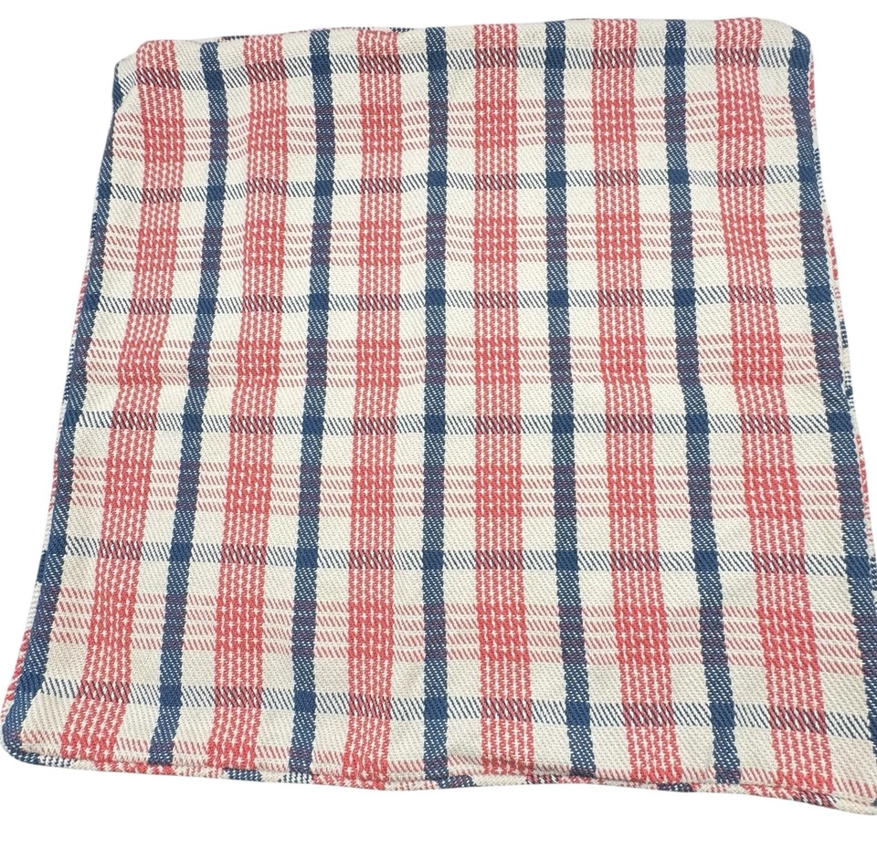 Lauren Ralph Lauren Plaid Pillow Cover Coral Red Blue 20 x 20 Square Vintage - Image 1 of 4
