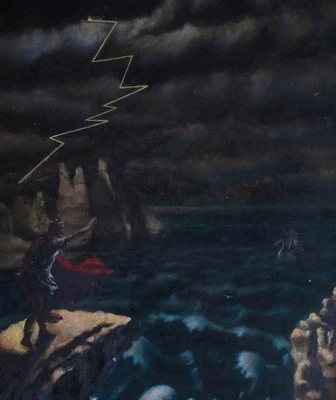 Wikinger Mythologie Drachenboot Otto Sior signiert Öl Malpappe 1828 - Bild 1 von 4