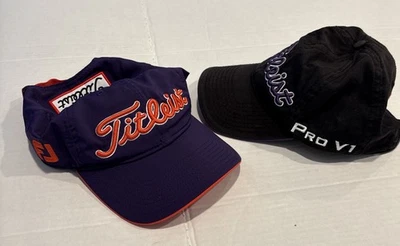 Titleist Purple Orange Strapback Golf Hat Footjoy Pro V1 Black Purple Strapback - Image 1 of 4
