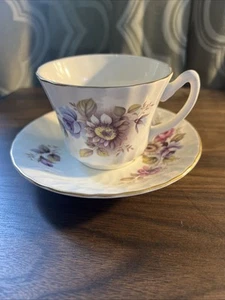 VINTAGE HAND PAINTED ROYAL SUTHERLAND H & M TEA CUP AND SAUCER - Picture 1 of 4