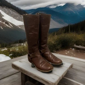 Womens Vintage Frye Brown Leather Phillip Back Zip Boots 5.5B - Picture 1 of 8
