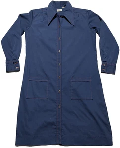 VTG 60s 70s Lady Bayard Shirt Dress Navy With Red Top Stitching - Women 15-16 - Picture 1 of 20