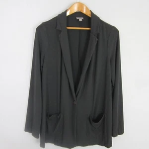 J. Jill Womens M Gray Stretchy Rayon Blend Knit Long Sleeve Blazer Pockets - Picture 1 of 6
