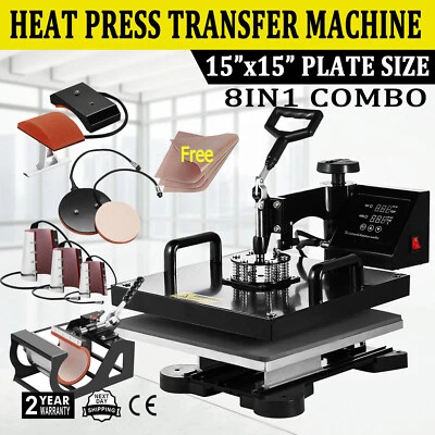 8 IN 1 Combo T-Shirt Heat Press 15"x15" Transfer Machine Sublimation Swing Away - Image 1 of 4