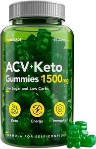 Apple Cider Vinegar Gummies w/The Mother Low Carb & Sugar Free 60ct Keto Diet US - Picture 1 of 8