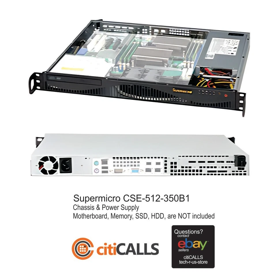 Supermicro CSE-512F-350B1 1U Case 350W 2x3.5 fixed drive bay SAS SATA Black - Image 1 of 3