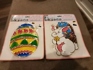 Vintage Crystalline Stained-Glass Look Easter Bunny Window Decorations LOT 2 - Picture 1 of 4