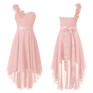 Flower Girls Dress Asymmetrical Hem Chiffon Bridesmaid Birthday Party Ball Gowns - Picture 1 of 60