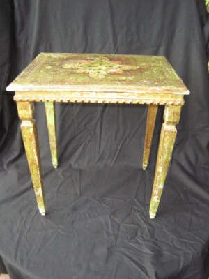 ANCIENNE TABLE D'APPOINT VENITIENE EN BOIS PEINT ET DORURE  DE STYLE LOUIS XVI - Photo 1/4