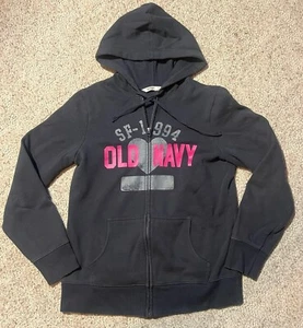 Women’s Old Navy Zip Up Hoodie Size Medium Pink & Gray W Heart SF 1994 Vintage - Picture 1 of 9
