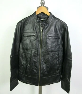 Chaqueta de cuero para hombre DKNY Jeans Café Racer talla M negra motocicleta Foto 1 de 4
