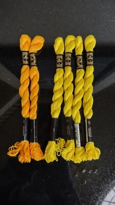 DMC Perle Cotton Thread Size 5 Lot of 6 Skeins 4 Yellow #307, 2 Orange #972 - Image 1 of 4