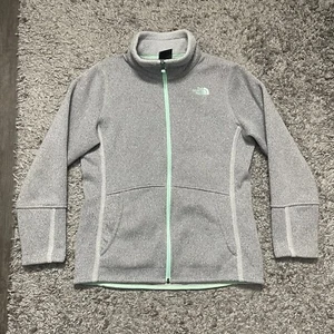 North Face Sweater Girls Extra Large Gray Green Full Zip Fleece Coat Kid Youth - Picture 1 of 15