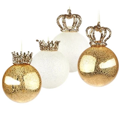 King & Queen 2er Pack Weihnachtskugel Glaskugel 10cm Krone Weihnachten Deko Paar - Bild 1 von 4