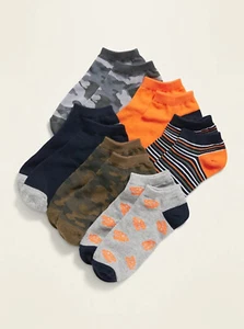 Old Navy Kids Youth Boys Camo Solid Striped Dino No Show Socks 6 Pack Size Large - Picture 1 of 1