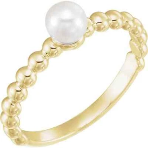 Anillo de cuentas apilable de perlas cultivadas de agua dulce amarillo 14K de 4,5-5,0 mm - Imagen 1 de 2