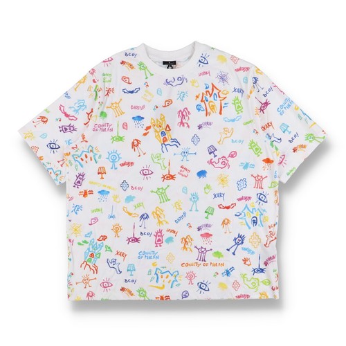 T shirt oversize Marcelo Burlon bianca con logo scarabocchio all over taglia M FW19 $350