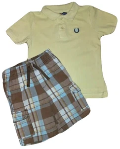 Size 4 Chaps Short Sleeve Polo & Elastic Waist Plaid Cargo Shorts Outfit - Picture 1 of 2
