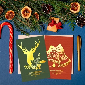 Christmas Cards with Envelopes 24PCS Gold Foil Happy Holiday Cards New Year G... - Picture 1 of 9