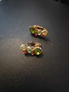 Vintage ~ Clip Ohrringe ~ goldfarben ~ verschiedene Farbsteine - Bild 1 von 4