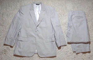Jos A. Bank Stay Cool Suit Seersucker Striped White Blue 44R Jacket 37 W *Stain - Picture 1 of 24
