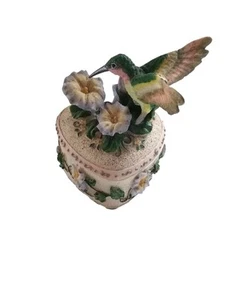Hummingbird Musical Trinket Box Purple Flowers Plays Wind Beneath My Wings” - Picture 1 of 3