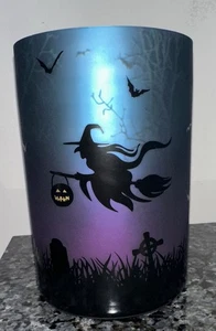 Yankee Candle HALLOWEEN Large Jar Holder FLYING WITCH BATS Graveyard Scene - Picture 1 of 5