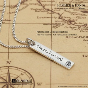 Personalised Compass Necklace✔️925 Silver Bar✔️Engraving - Picture 1 of 25