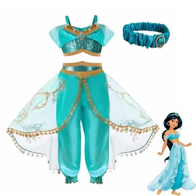 MISS & MR BM Jasmine Costume Kids Girls Princess Dress Party Fancy Outfit Halloween Cosplay
