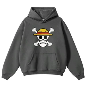 Unisex Trendy Sweatshirts|One Piece Straw Pirate Skull Print Casual Wear Hoodie  - Picture 1 of 18
