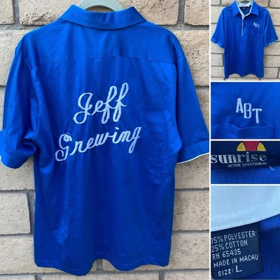 Camisa de Bowling Sunrise De Colección Cosida ABT Sobre Bolsillo Jeff Grewing En La Espalda Talla L Foto 1 de 4