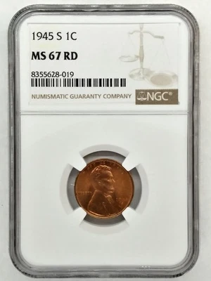 1945-S Lincoln Wheat Cent 1c NGC MS67 RD - Image 1 of 2