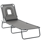 Outsunny Folding Sun Lounger Reclining Chair w/ Pillow Reading Hole Grey