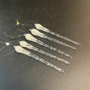 5 Vtg Twisted Snow Frosted Clear Glass Icicles Christmas Ornaments Lot 5.5" - Picture 1 of 5
