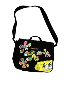 Sponge Bob Unique Messenger Black Bag  Front & Back Print 17” X 14” Long Strap - Picture 1 of 4