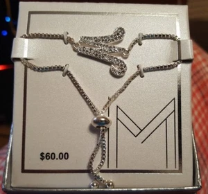 NIB Silver Plated Crystal Initial Adjustable Bracelet Letter M or W - Picture 1 of 2
