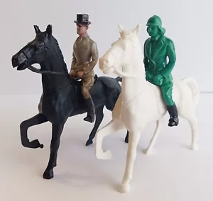 Bergen Toy Co. 1950s Lot Fox Hunting Grey Man, Female and 2 Horses Vintage USA - Picture 1 of 9