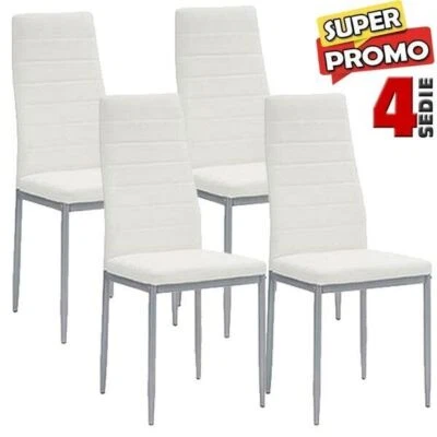 Set 4 Sedie Moderne sala Pranzo Salotto Cucina Seduta Imbottita Ecopelle Bianco - Immagine 1 di 2