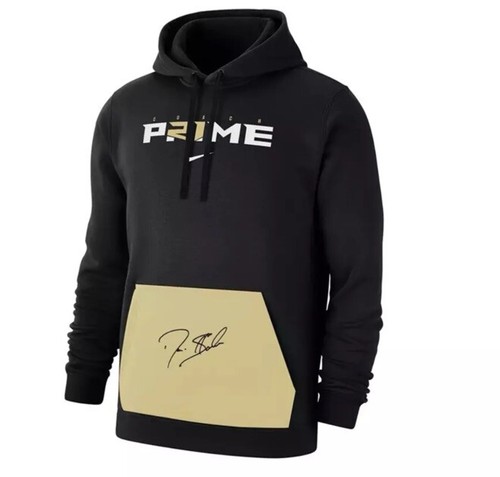 Felpa con cappuccio pullover Nike uomo Coach Prime Deion Sanders 2.0 nera nuova con etichette media