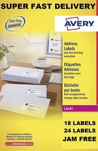 Avery 100 Sheet Laser Address Labels Pack 18 24 Label - Super Fast Delivery - Picture 1 of 3