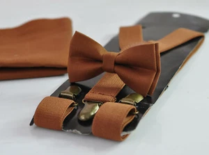 Mojarita marrón bronceado/suspendedores/cuadrado de bolsillo para hombres jóvenes niños - Imagen 1 de 26