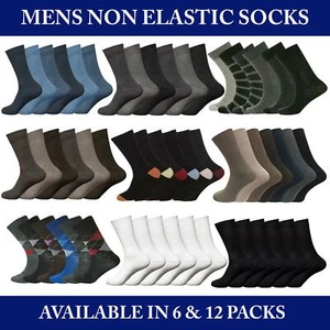 6 & 12 Pairs Mens Non Elastic Diabetic Socks Loose Soft Grip Top Adults UK 6-11 - Picture 1 of 90