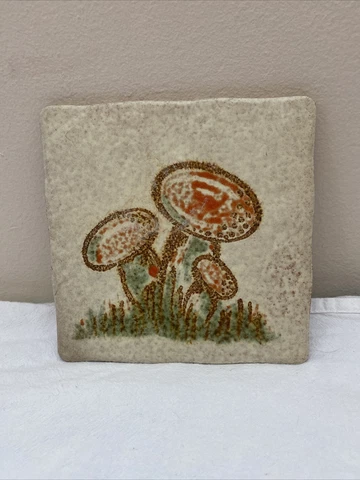 Vintage SEMIGRES Mushroom Tile Trivet Cottage Cover