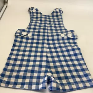 Child’s Romper Cotton Blue & White Check W Buttons Sz 9 Months Handmade Vintage - Picture 1 of 8