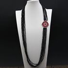 5 Strands Red CZ Crystal Connector Black Crystal Long Necklace Multi Strands