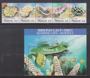 (F313-88) 1988 Malaysia 20c 5strip of stamps& MS marine life PT.1 (CM) - Bild 1 von 1